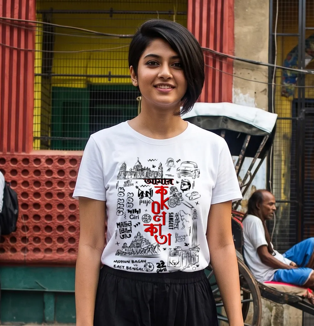 Kolkata Doodle Themed Unisex T-shirt for women