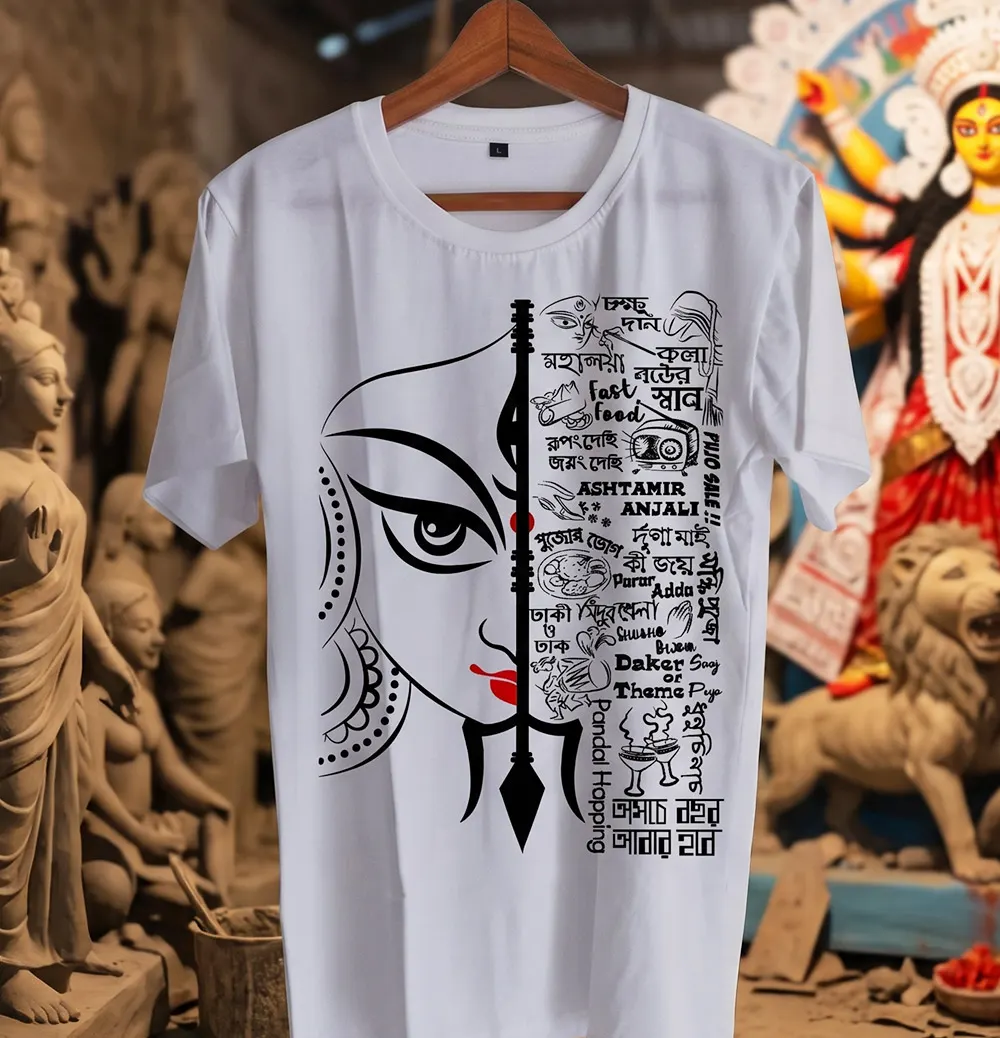 Durga Puja Doodle Themed Unisex T-shirt front - Vilgot Clothing