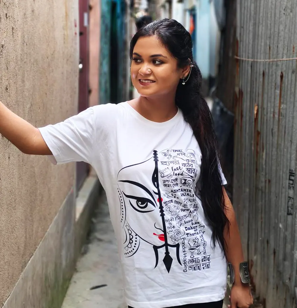 Durga Puja Doodle Themed Unisex T-shirt for women